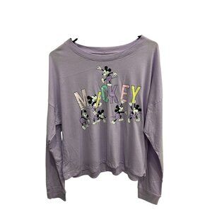 Disney NWT Mickey Mouse Lavender Long Sleeve Cropped Casual Shirt SZ Large